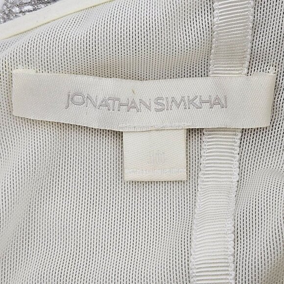 Jonathan Simkhai Plisse Metallic Bustier Ruffle Dress Silver Women’s Size 10 - Picture 10 of 16